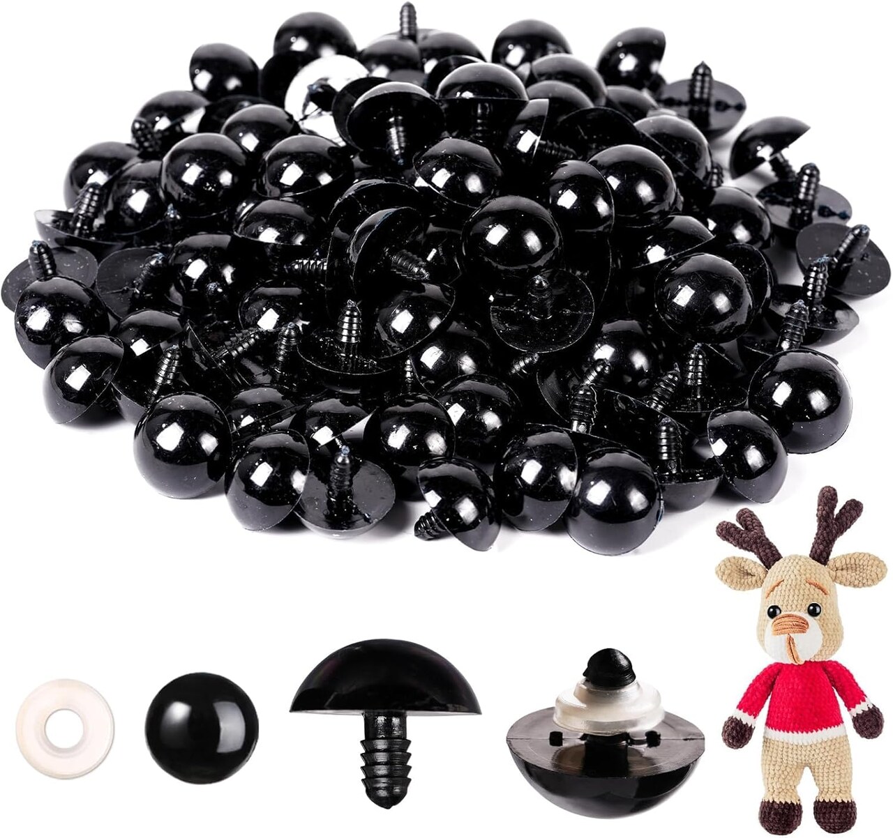 400pcs 24mm Black Safety Eyes with Washers – Plastic Craft Eyes for Amigurumi, Crochet Dolls, Stuffed Animals, Halloween & Christmas DIY Projects